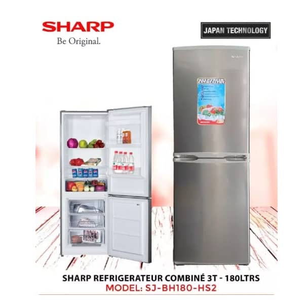 REFRIGERATEUR SHARP COMBINE 3TIROIRS
180LITRES GRIS BH180HS2