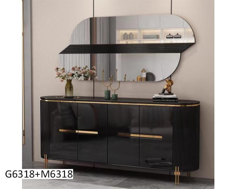 TABLE CONSOLE 180X40CM M6318 + MIRROIR
130X70CM NOIR G6318 + M6318
