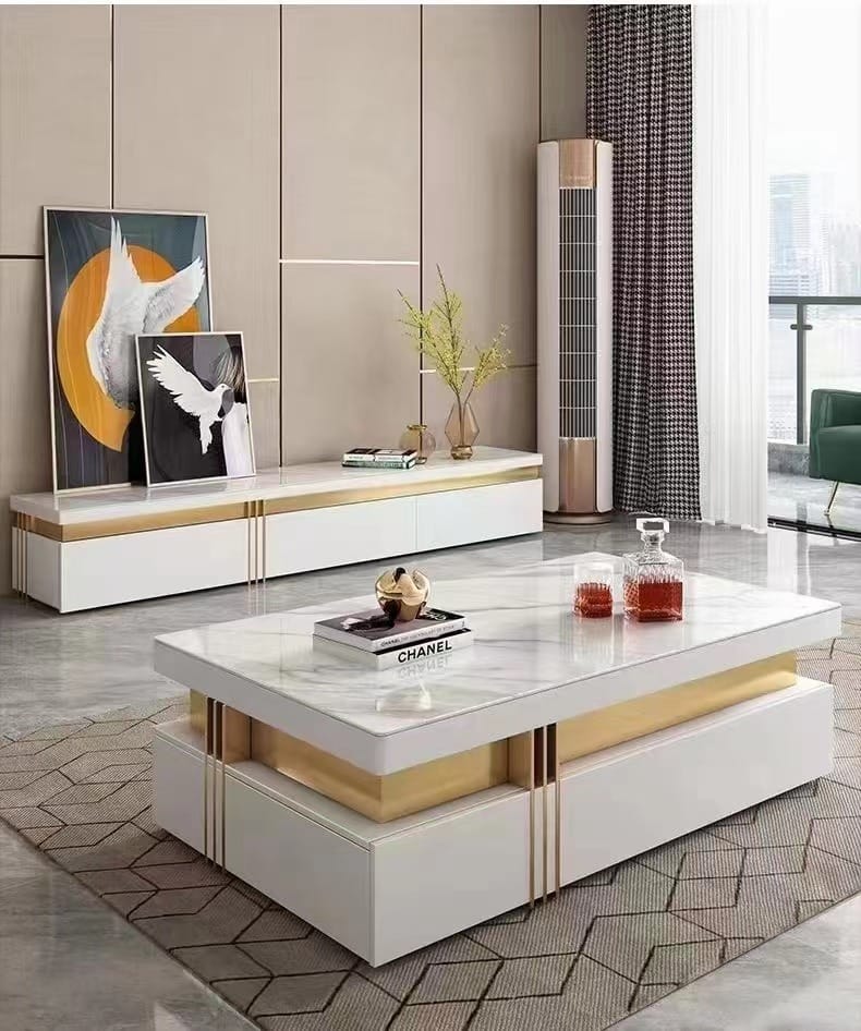 TABLE TELEVISEUR 200X40CM TV6316 + TABLE
BASSE 120X60 BLANC 6316