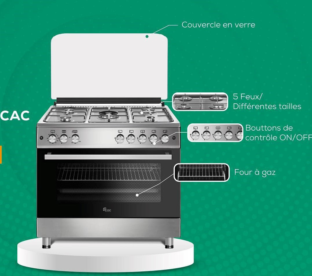 CUISINIERE CAC 5FEUX 90X60 INOX FULL
OPTION CAC9OG
