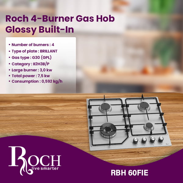PLAQ CUISON ROCH 4 Burner Gas Hob Gloss Built-In (RBH 60FIE)