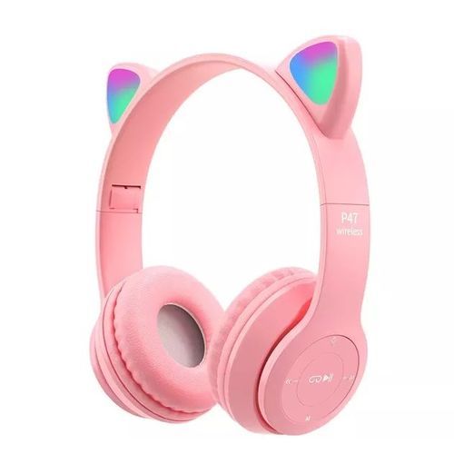 Écouteurs sans fil Bluetooth avec Microphone - Oreilles Chat - Rose