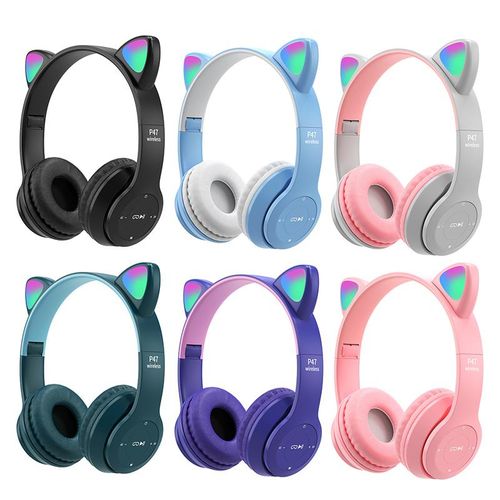 Écouteurs sans fil Bluetooth avec Microphone - Oreilles Chat - Rose