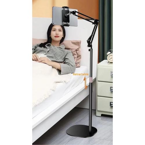 Support de sol télescopique en porte-à-faux, tablette réglable à 360 °, support de téléphone universel, 12.9 pouces