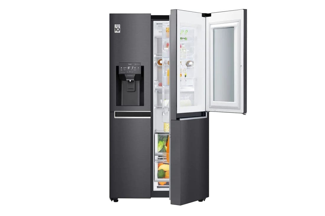REFRIGERATEUR LG SIDE BY SIDE AVEC
FONTAINE MATTE NOIR KNOCK KNOCK GCX257