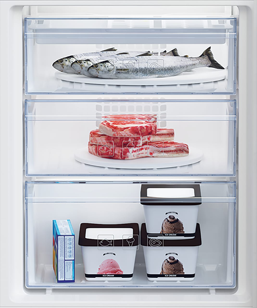 REFRIGERATEUR BEKO ENCASTRABLE COMBINE
3TIROIRS 285LITRES BLANC BCSA285K4SN