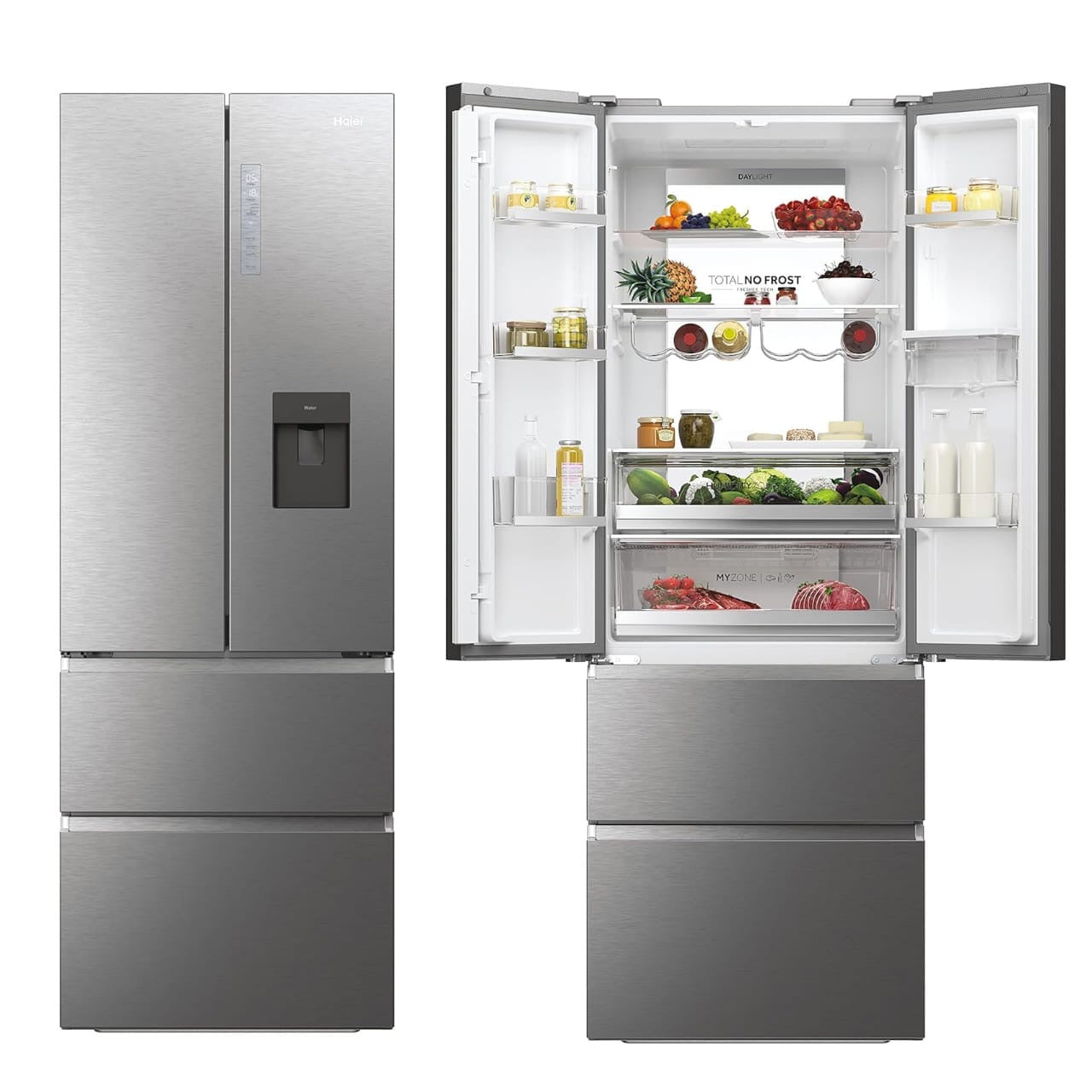 REFRIGERATEUR HAIER SIDE BY SIDE 4PORTERS
477LITRES AVEC FONTAINE GRIS
HFW7720EWMP