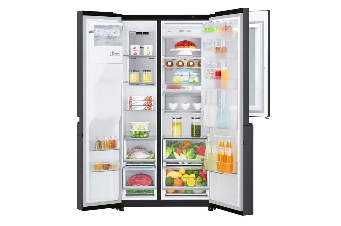 REFRIGERATEUR LG SIDE BY SIDE AVEC
FONTAINE MATTE NOIR KNOCK KNOCK GCX257