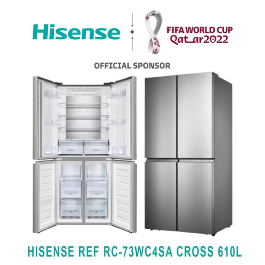 REFRIGERATEUR HISENSE SIDE BY SIDE 4PORTES
610LITRES CROSS RC73WC4SA
