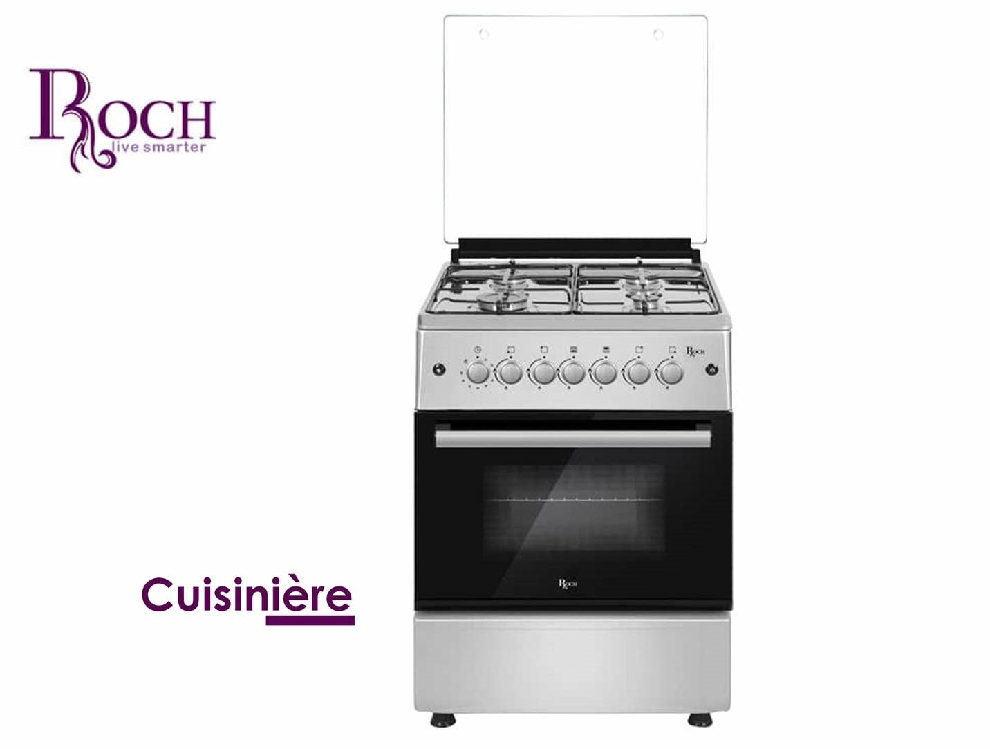 CUISINIERE ROCH 4FEUX 60X60 INOX FULL