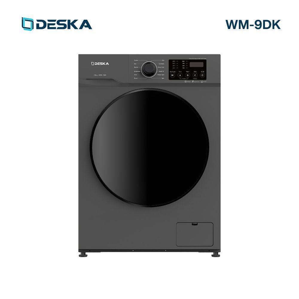 Machine à laver frontale DESKA 9 kg modèle WM09DK, design gris, chargement frontal, silencieuse, idéale pour familles.