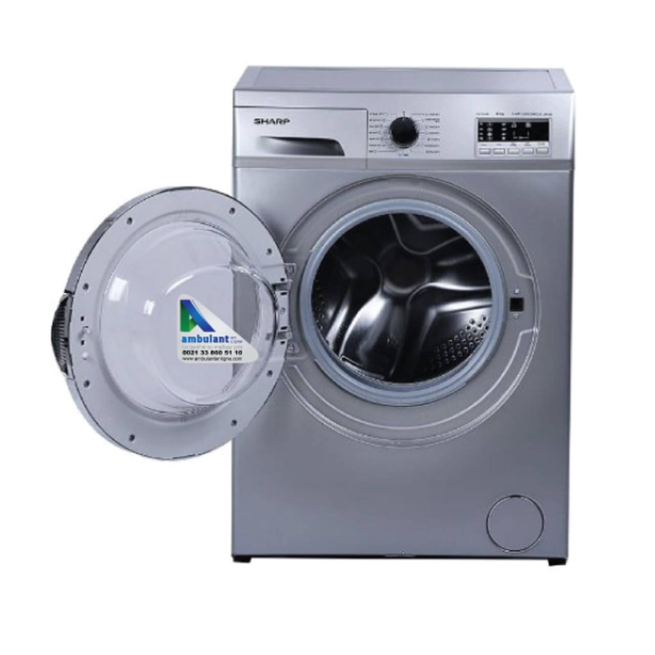 Machine à laver SHARP ESFE710CZLW – 7 kg, automatique, chargement frontal, cycle rapide, classe A+, couleur gris.