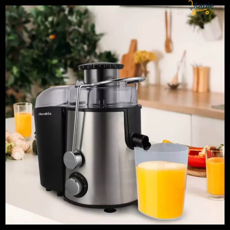 Extracteur de jus DECAKILA KEJC010B – moteur 350W, design compact noir, silencieux, idéal pour jus naturels maison.