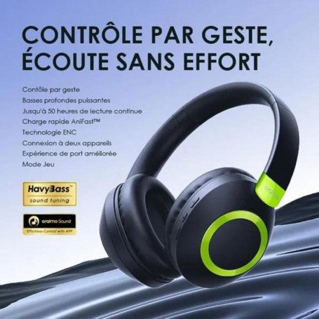 Oraimo BoomPop2S Écouteurs supra-auriculaires sans fil ENC OHP-610S