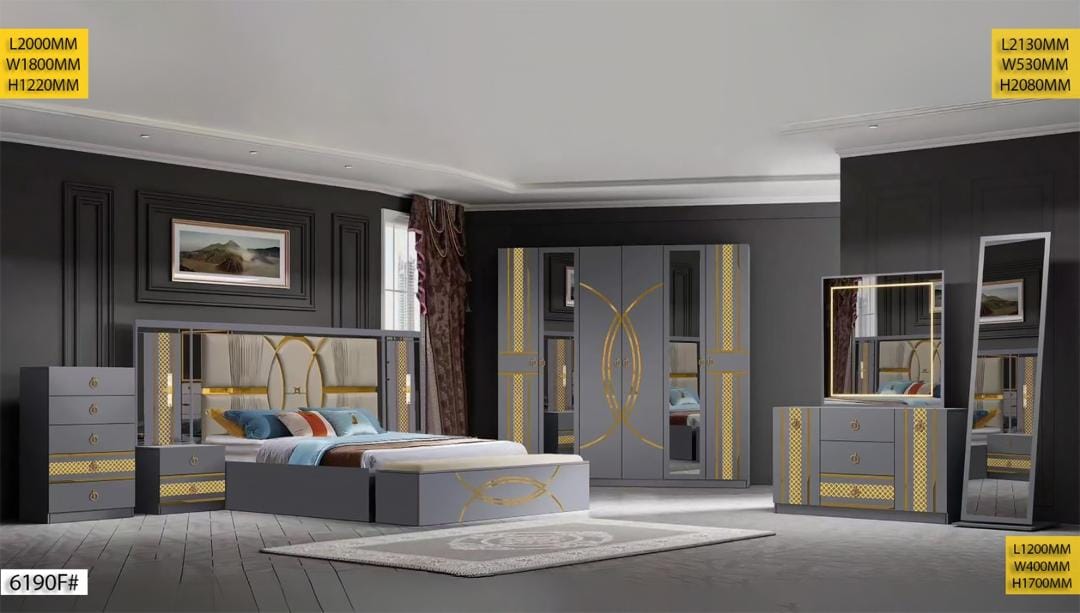 CHAMBRE A COUCHER ARMOIRE 6BATTANTS
6PIECES GRIS 6190F0