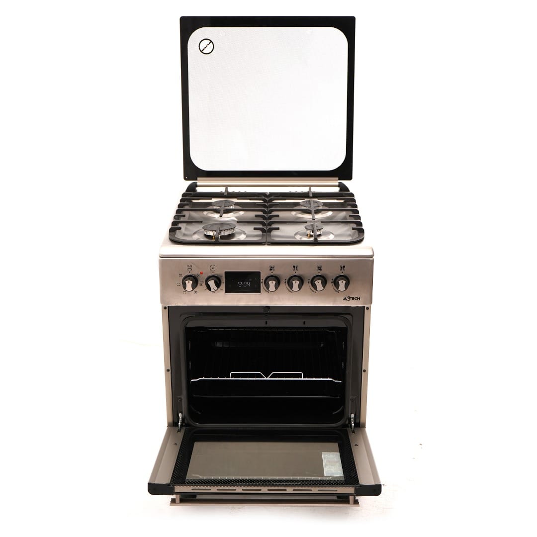 CUISINIERE ASTECH 4FEUX 60X60 A GAZ AVEC
ECRAN + FOUR A GAZ ET CHAULEUR TOURN
INOX CK66ELCF