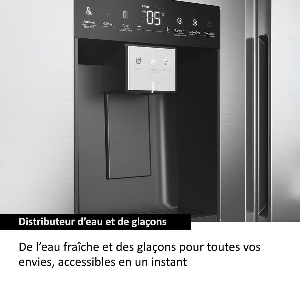 REFRIGERATEUR HAIER SIDE BY SIDE 2PORTES
DISTRIBUTEUR GLACON GRIS HSW59F18EIMM