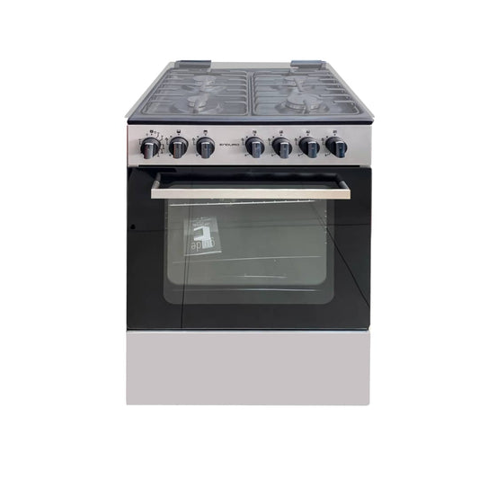 CUISINIERE ENDURO 4FEUX 60X60 A GAZ2BOUTTONS CONTROLE ALLUMAGE ELECTRIQUEGRIS AFS6040G