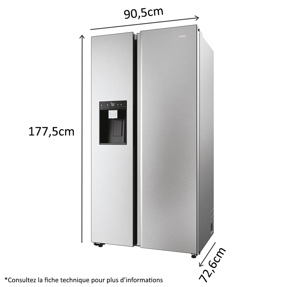 REFRIGERATEUR HAIER SIDE BY SIDE 2PORTES
DISTRIBUTEUR GLACON GRIS HSW59F18EIMM