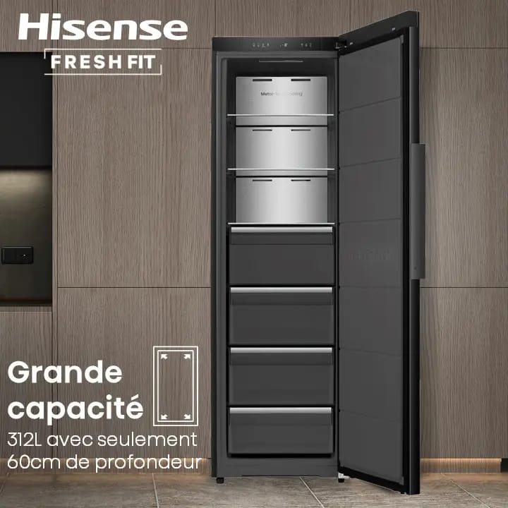 CONGELATEUR HISENSE VERTICAL COMBINE
4TIROIRS NOFROST NOIR FT5K310GSFC