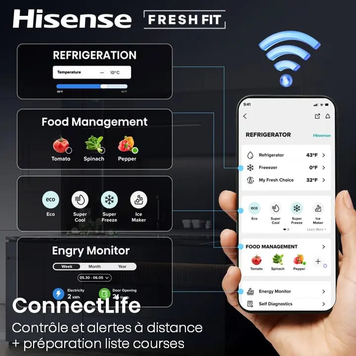 CONGELATEUR HISENSE VERTICAL COMBINE
4TIROIRS NOFROST NOIR FT5K310GSFC