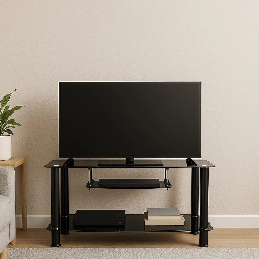 TABLE TELEVISEUR COURT EN VERRE NOIR 36P