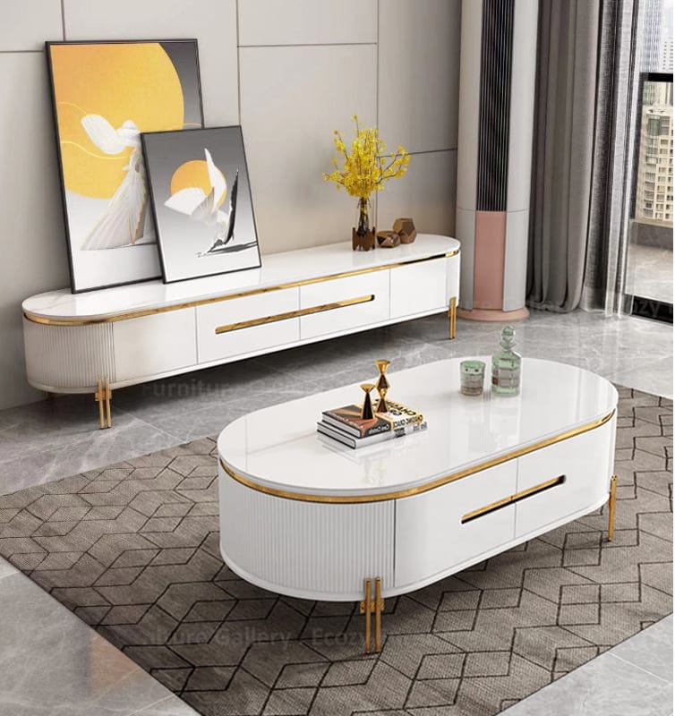 TABLE TELEVISEUR 200X40CM TV6318 + TABLE
BASSE 120X60CM BLANC 6318